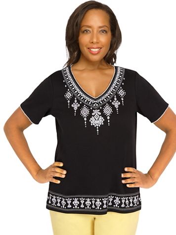 Alfred Dunner® Summer In The City Embroidered V-Neck Tee - Image 2 of 2