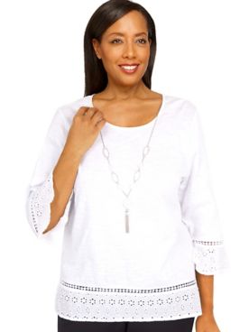 Alfred Dunner® Summer In The City Eyelet Border Top With Necklace