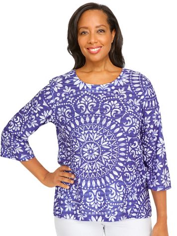 Alfred Dunner® Tropic Zone Medallion Crew Neck Top - Image 2 of 2