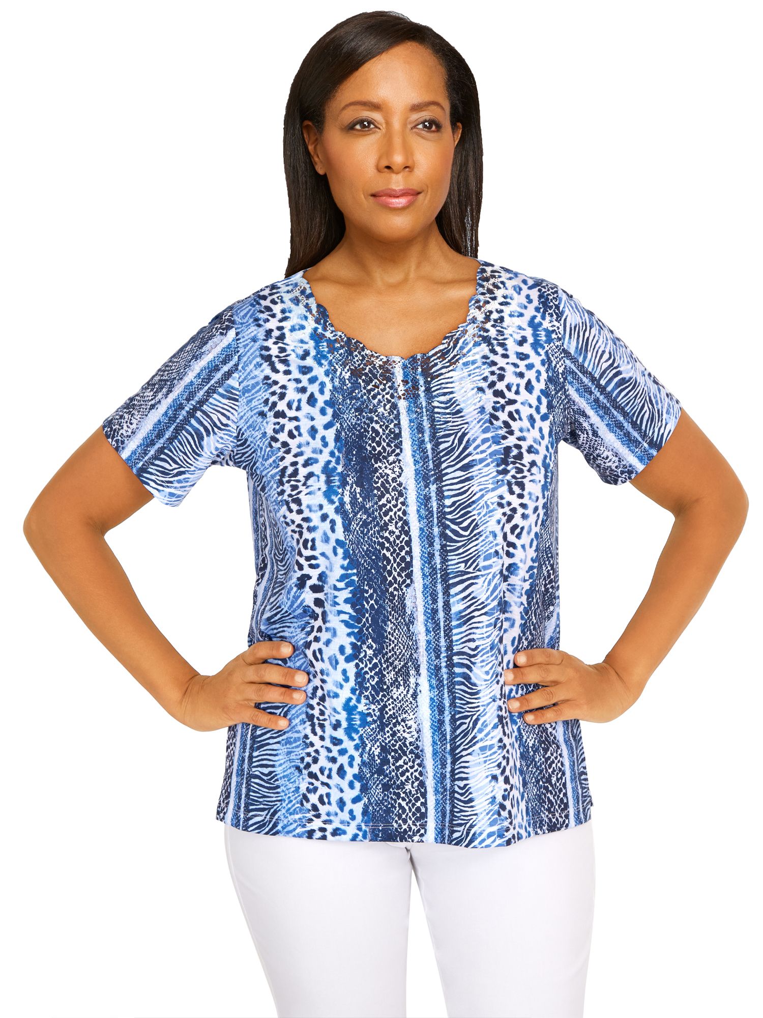Alfred Dunner® Jean Pool Animal Stripe Tee