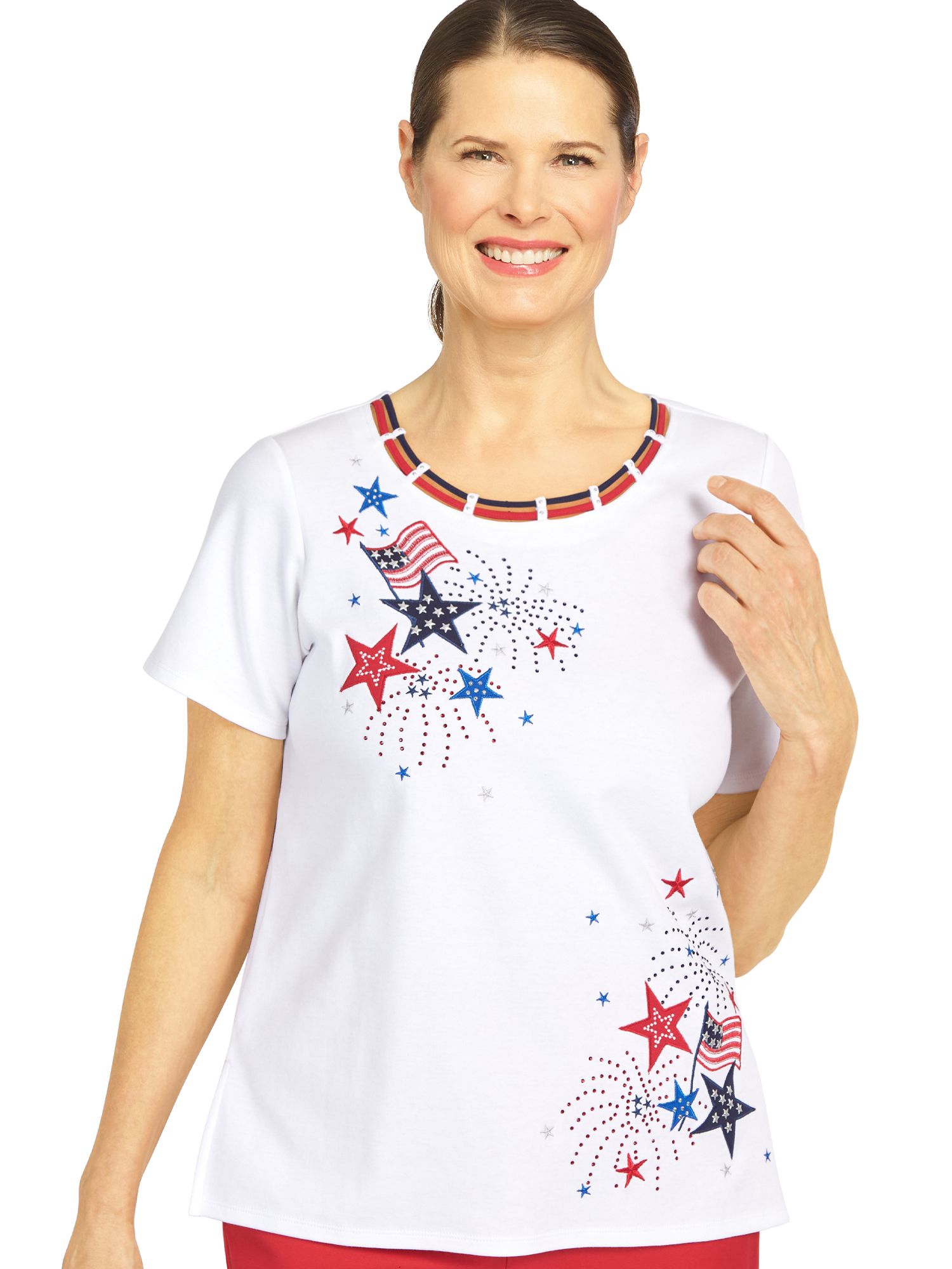 Alfred Dunner® Land Of The Free Double Strap Fireworks Top