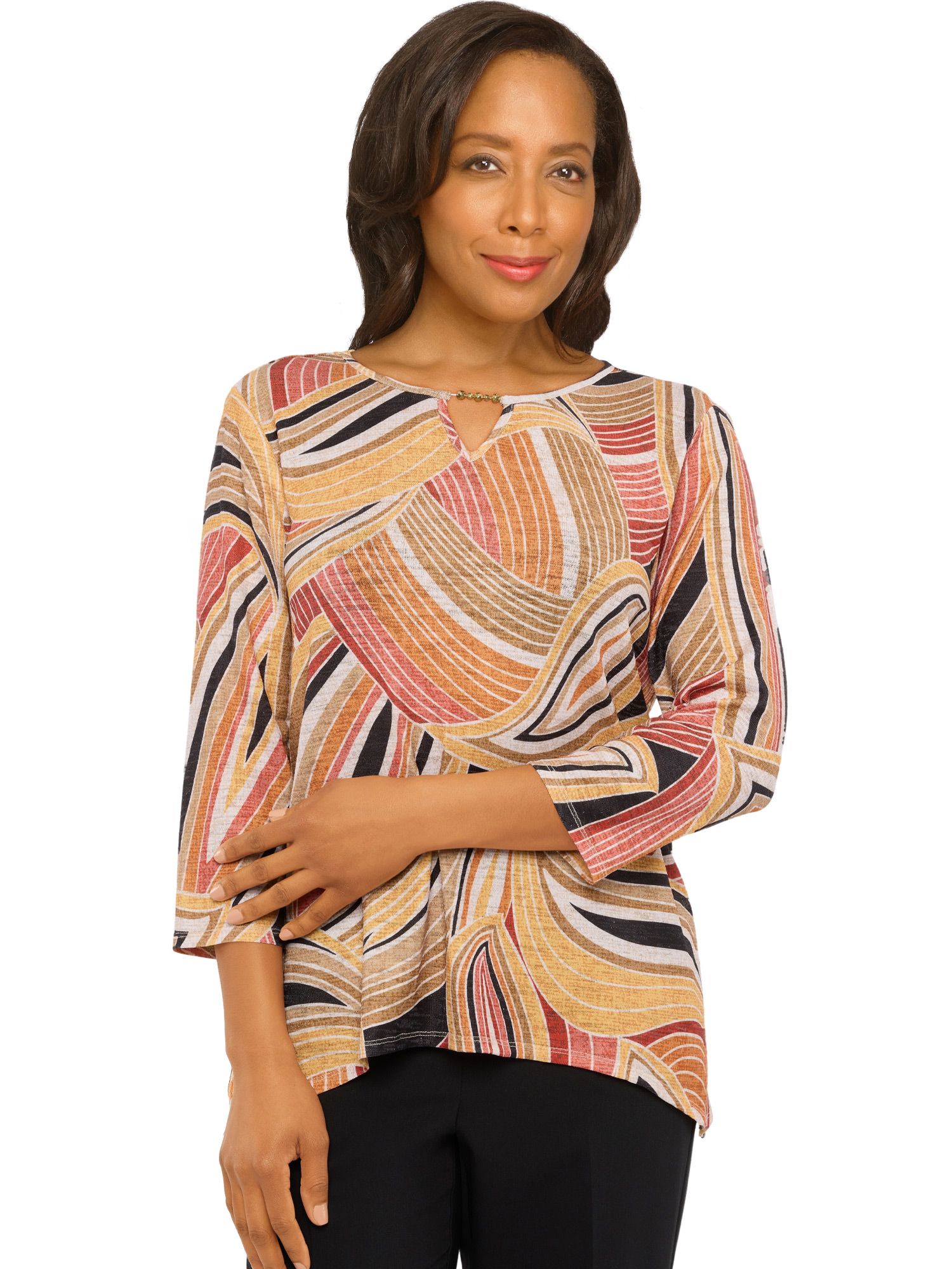 Alfred Dunner® Marrakech Abstract Geo SharkBite Hem Top