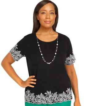 Alfred Dunner® Island Vibes Embroidered Scallop Hem Top