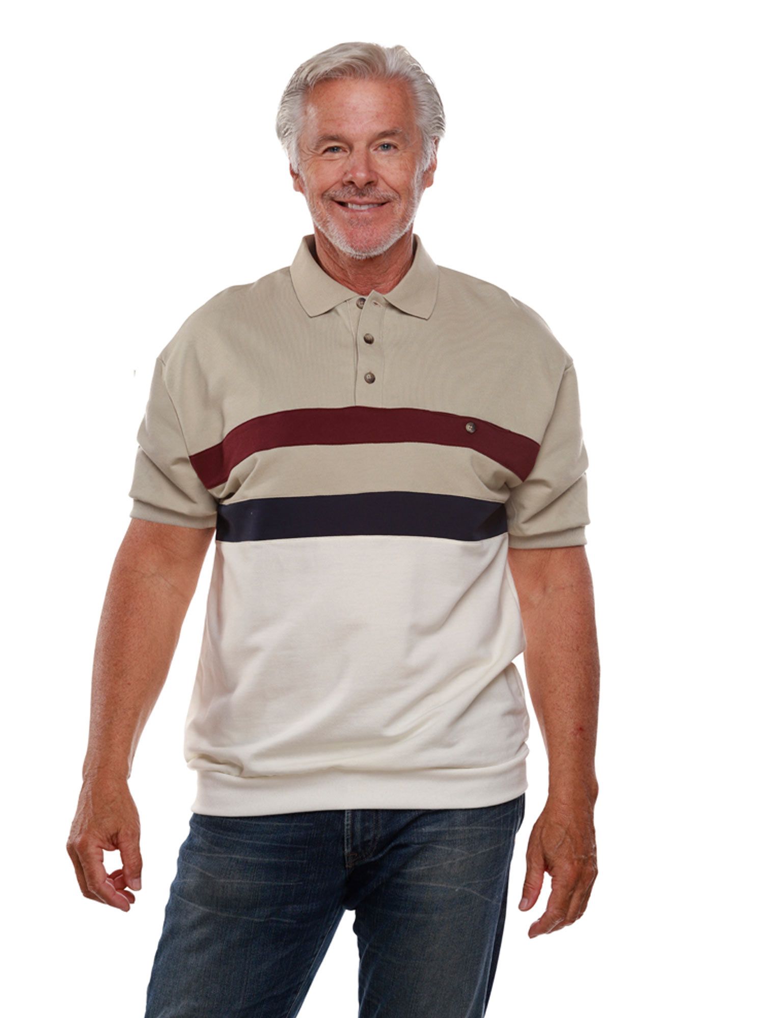 Palmland® Short-Sleeve Banded-Bottom Horizontal-Pieced Polo