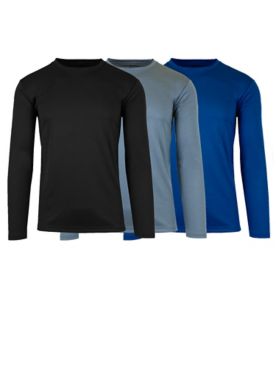 Galaxy By Harvic Men's Long Sleeve Moisture-Wicking  Crew Neck Tee- 3 Pack