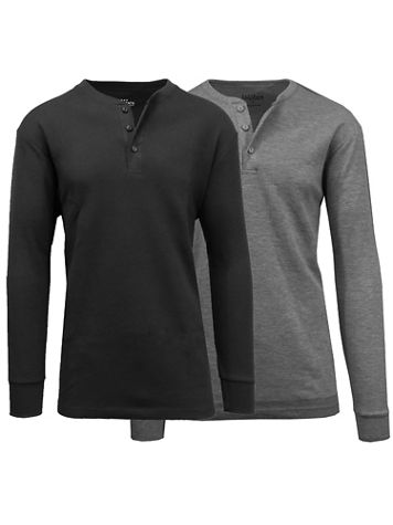 Galaxy By Harvic Waffle-Knit Thermal Henley- 2 Pack - Image 1 of 12