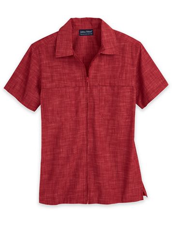 John Blair Short-Sleeve Zip-Front Chambray Shirt - Image 2 of 4
