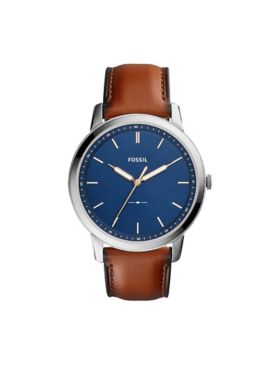 Fossil Minimalist Leather Strap Watch-Blue Dial