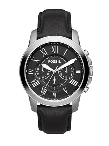 Fossil Grant Chronograph Black Leather Strap Watch, Black Dial - Image 1 of 1