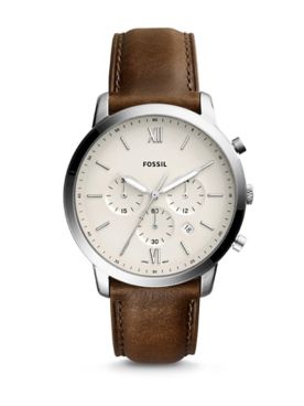 Fossil Neutra Chronograph Brown Leather Watch, White Dial