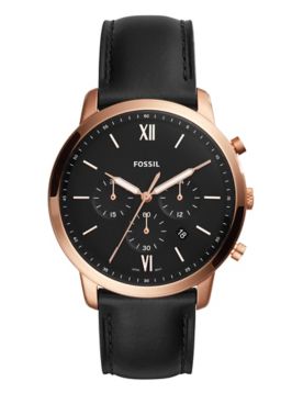 Fossil Neutra Black Leather Strap Watch, Black Dial