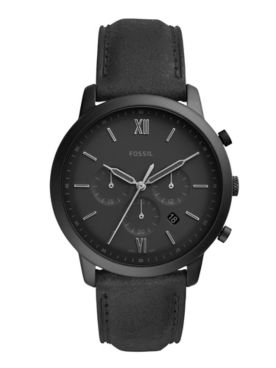 Fossil Neutra Chronograph Black Leather Strap Watch, Black Dial