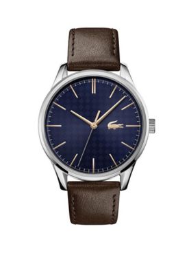 Lacoste Vienna Brown Leather Strap Watch, Dark Blue Dial