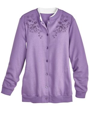 embroidered fleece cardigan