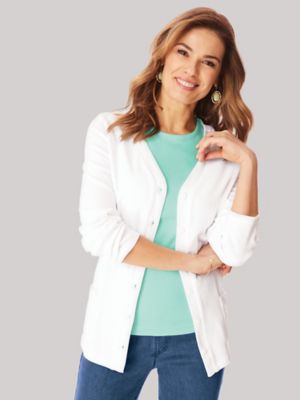 Essentials Women's Plus Essential Button Front Jacket, White XL