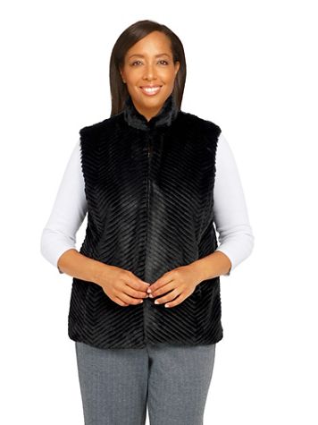 Alfred Dunner® Empire State Chevron Fur Vest - Image 1 of 4