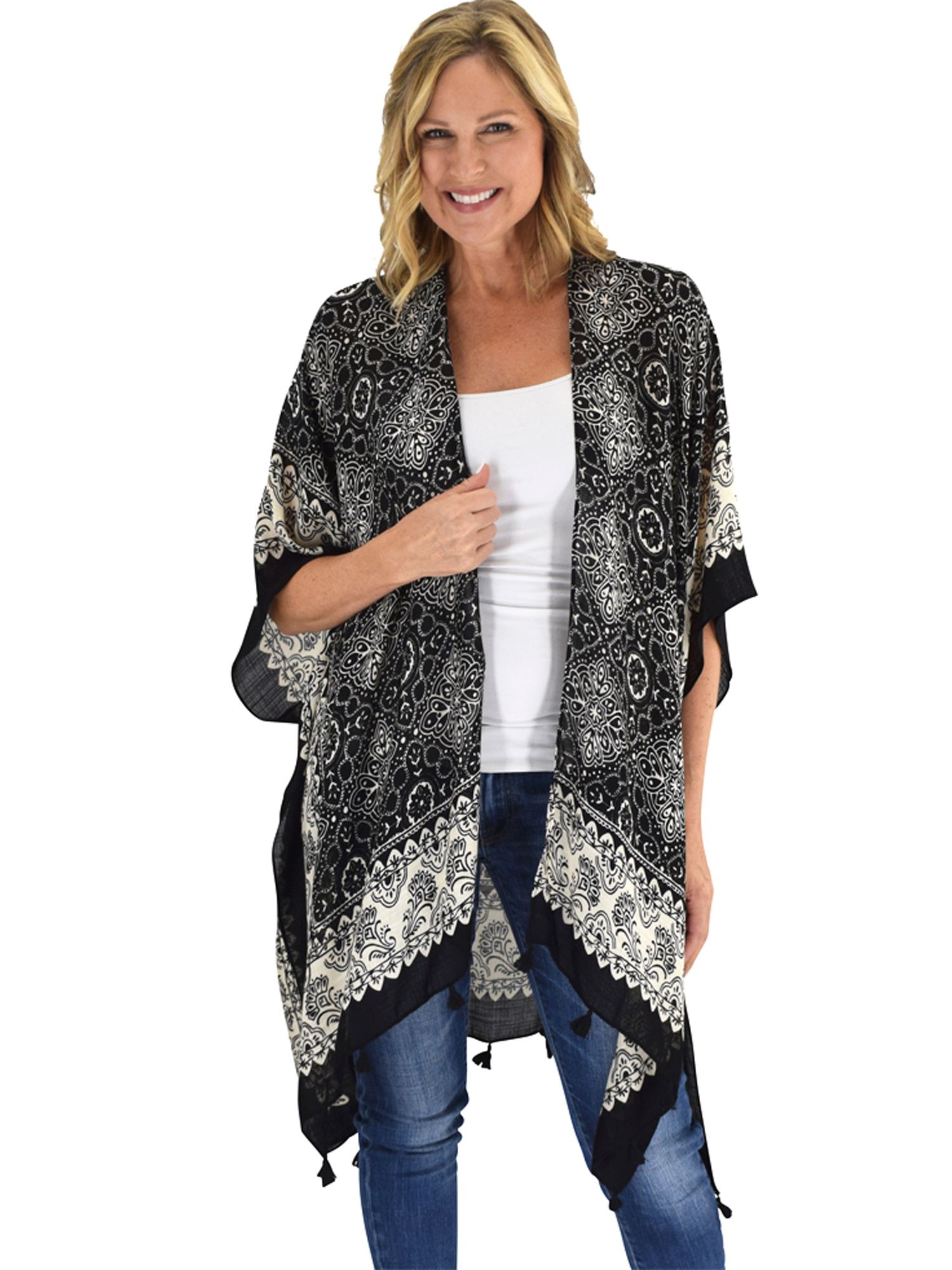 Linda Anderson Women's Kimono - Black Quilted Print