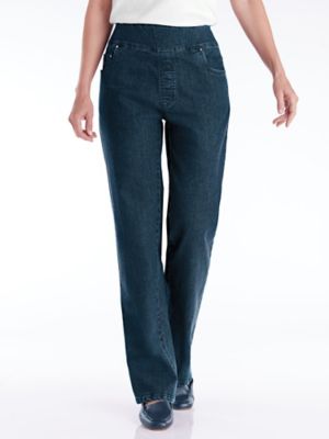 women's flat front back elastic stretch denim pants