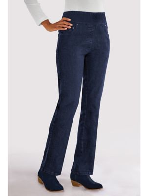 women's flat front back elastic stretch denim pants