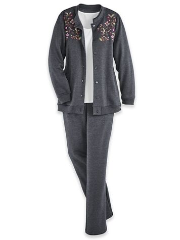 Button-Front Embroidered Fleece Set - Image 1 of 1