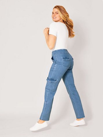 DenimEase Flat-Waist Utility Jeans - Image 1 of 3