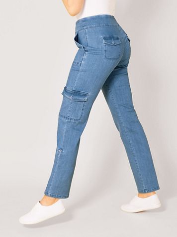 DenimEase Flat-Waist Utility Jeans - Image 3 of 3