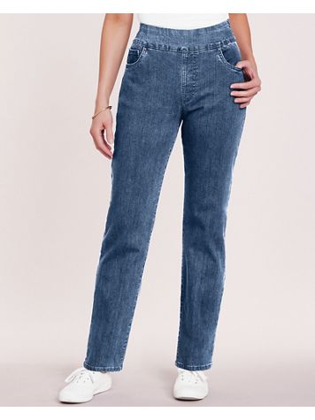 DenimEase Flat-Waist Pull-On Jeans - Image 1 of 19