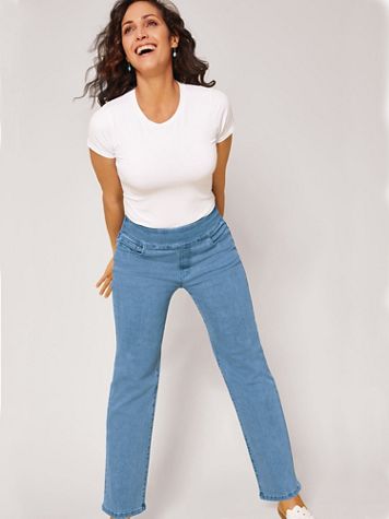 DenimEase Flat-Waist Wide-Leg Jeans - Image 1 of 10