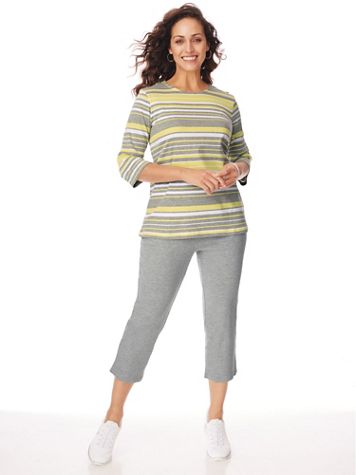 Three-Quarter Sleeve Striped 2-Piece Capri Set - Image 1 of 3