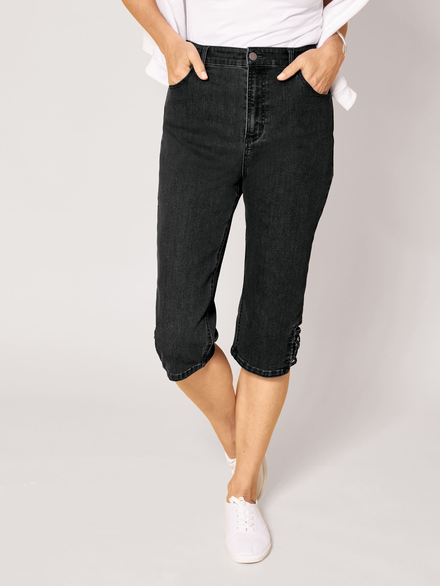 DenimEase™ Back Elastic Criss-Cross Pedal Pushers