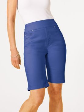 DenimEase™ Flat-Waist Bermuda Shorts
