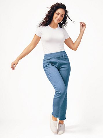 DenimEase™ Flat-Waist Straight Embellished Jeans - Image 1 of 5