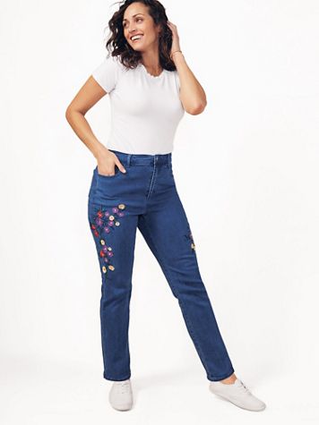 DenimEase™ Embroidered Jeans - Image 1 of 9