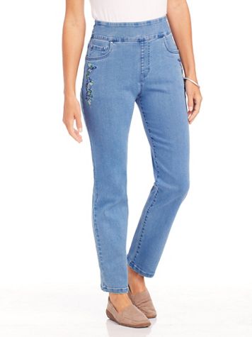 DenimEase™ Flat Waist Embroidered Jeans - Image 1 of 3