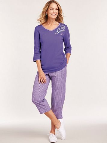 Embroidered Gingham Capris Set - Image 1 of 6