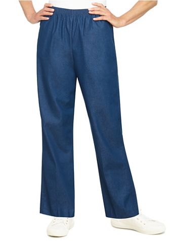 Alfred Dunner Classic Pull-On Denim Proportioned Straight Leg With Elastic  Waistband Pants - Blair