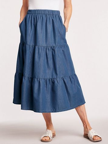 Tiered Denim Midi Skirt - Image 2 of 2
