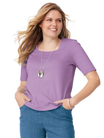 Essential Knit Elbow-Sleeve Square-Neck Tee - Image 1 of 6