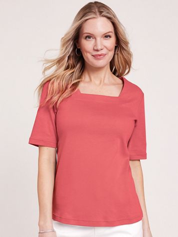 Essential Knit Elbow-Sleeve Square-Neck Tee - Image 1 of 6
