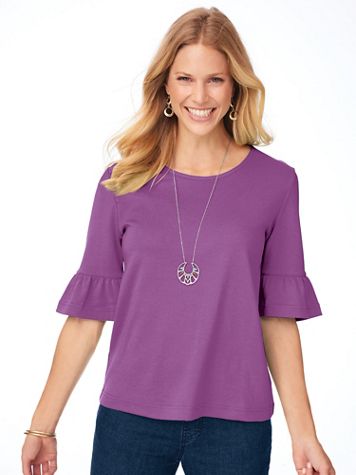Essential Knit Elbow-Length Flounce-Sleeve Tee - Image 1 of 23
