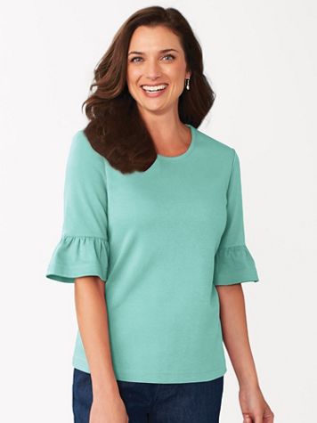 Essential Knit Elbow-Length Flounce-Sleeve Tee - Image 18 of 23