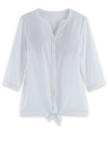 Three-Quarter Sleeve Gauze Tie-Hem Top - Image 1 of 1
