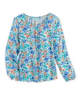 Long-Sleeve Scoopneck Pull-On Blouse