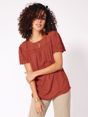 Embroidered Flutter Sleeve Top - Image 1 of 3