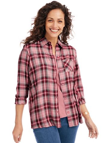 Button-Front Plaid Shirt - Image 1 of 5