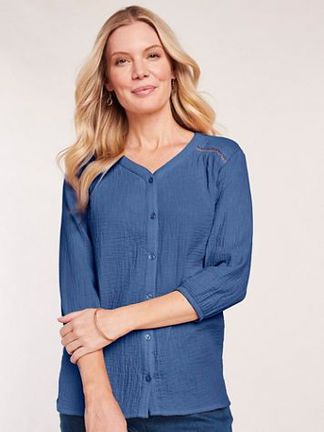 Easy Going Gauze Button Shirt - Image 1 of 6