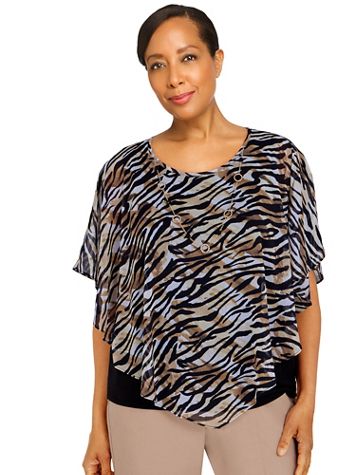 Alfred Dunner Second Nature Zebra Flutter Shirt With Necklace - Image 1 of 4
