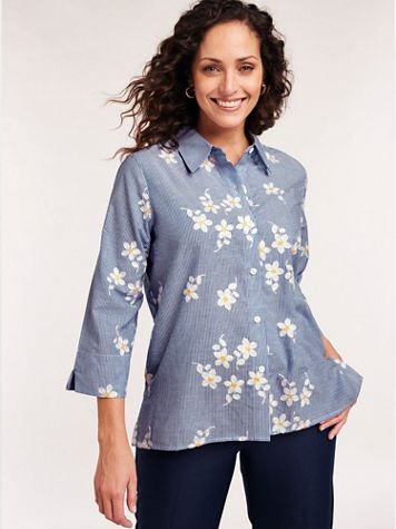 Alfred Dunner® Pinstripe Sunflower Top - Image 1 of 1