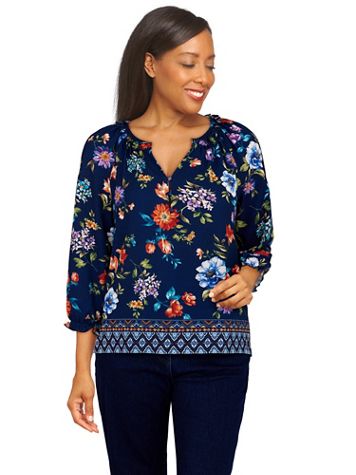 Alfred Dunner® Lake Placid Floral Geometric Border Blouse - Image 1 of 4