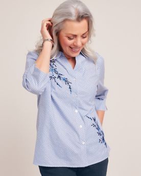 Alfred Dunner® Classic Embroidered Mitered Stripe Shirt